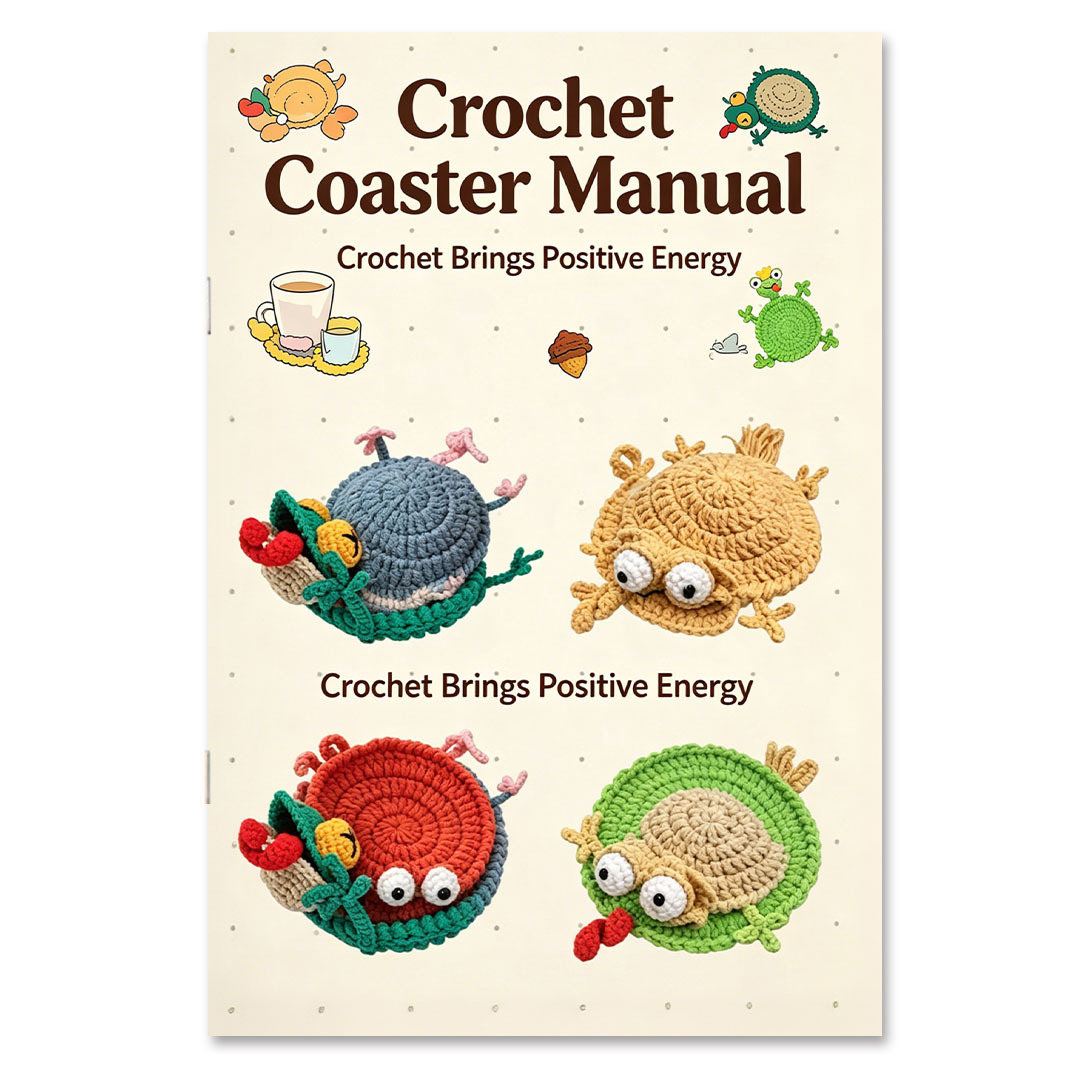 TEMU 1 Book Adult Crochet Coaster Book With 22 Animal Shapes Suitable For Knitting & Hooking Crafts, Frog Duck Octopus Patterns, Morandi Cream Cover,