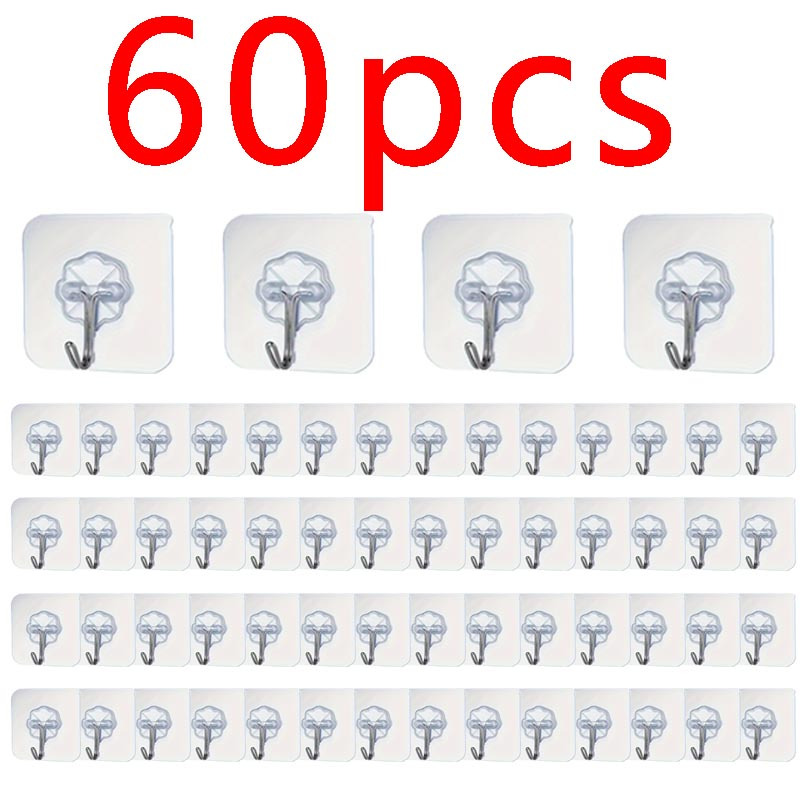 TEMU 15-pack, 60-pack, 90-pack, 120-pack, 240-pack Transparent Self-adhesive Hooks, Heavy-duty, Traceless, No-drill Wall Hooks, Multi-functional