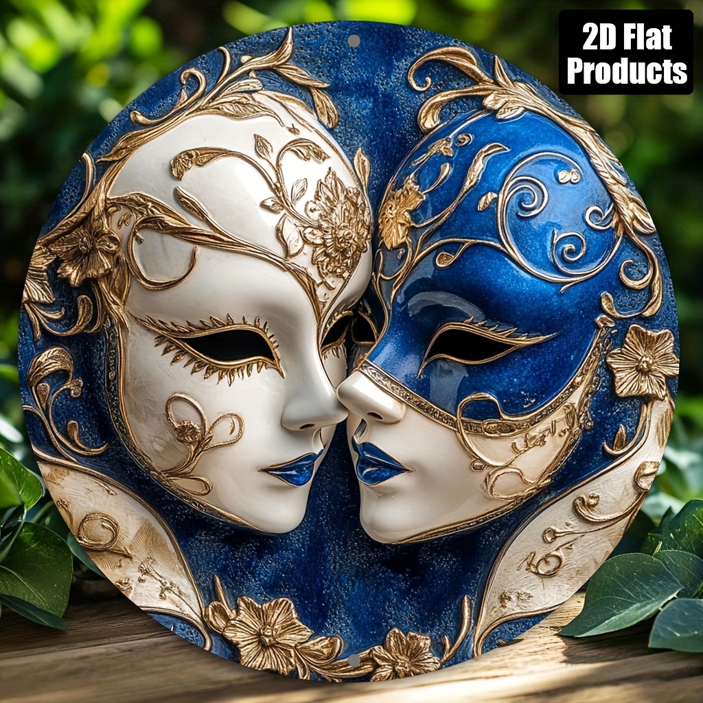 TEMU 2d Flat Design Retro Style Wooden Mask Wall Decor, Golden Venetian Theme Decorative Sign, Suitable For Home Bar, Cafe, Office, Gift, Office