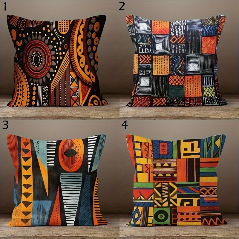 TEMU 4pcs Tropical Ethnic Geometric Pattern Pillowcases, Soft Cushion Covers With Zipper Closure, Machine Washable, Ideal For Sofa And Bedroom Decor,