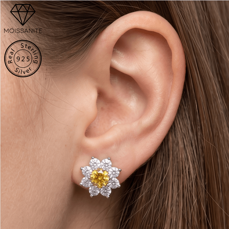 Women's 0.5/1/2/3 Carat Moissanite Sunflower Stud Earrings