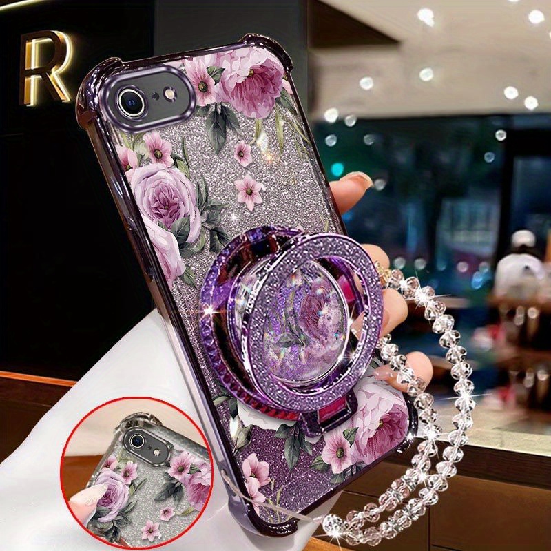 TEMU Phone Case - A Case Designed For The For Iphone Se (2020), Featuring Large Ring, Brackets, And Transparent Bead Lanyards, All For A Comfortable