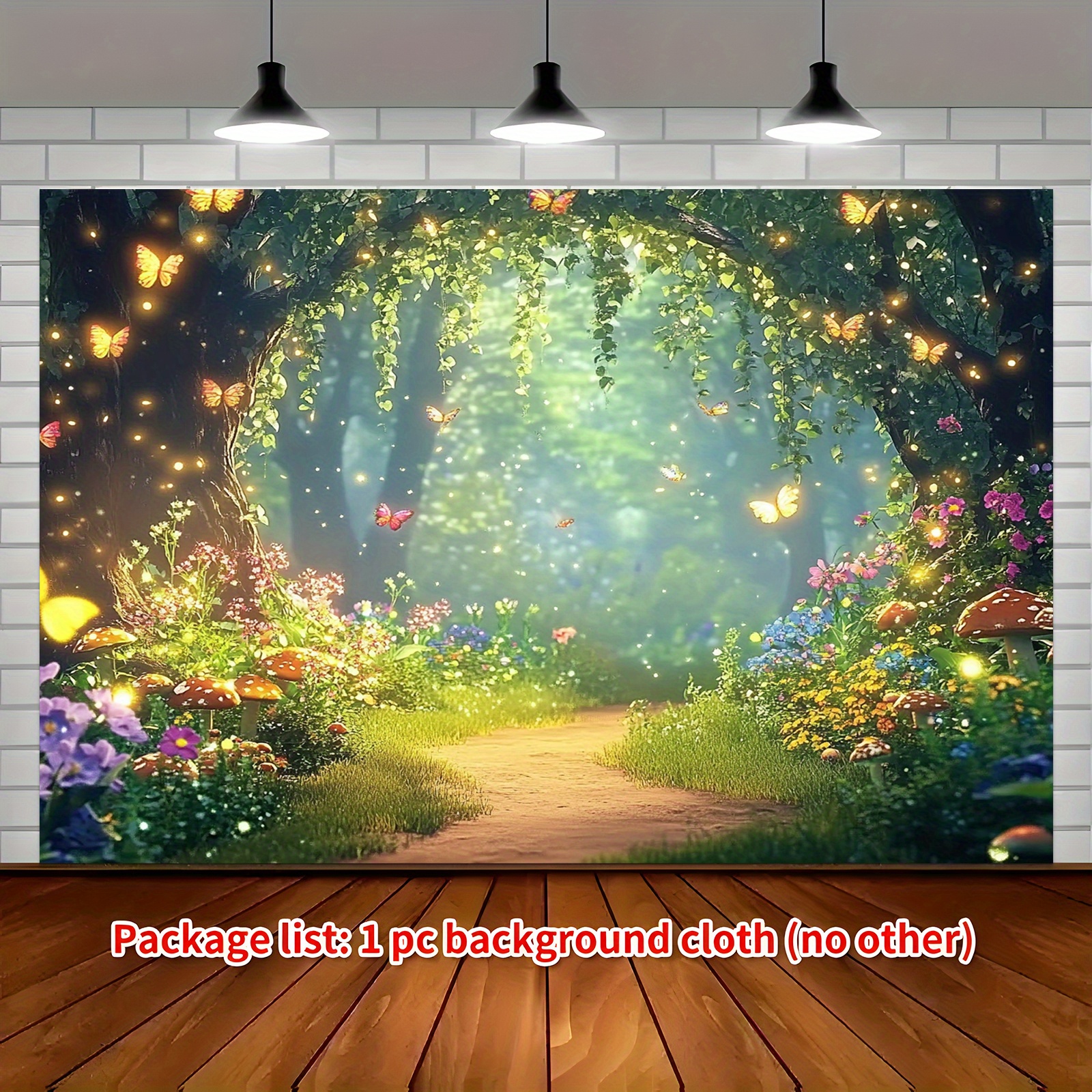 품목 사진 2d 평면, 2d 평면 배너 1개 마법의 숲 요정 정원 나비 몽환적인 배경, 파티 배너, 로맨틱한 동화 마법의 숲길 꽃무늬 버섯 장면 웨딩 생일 사진 스튜디오 배경 zx, 2d 평면