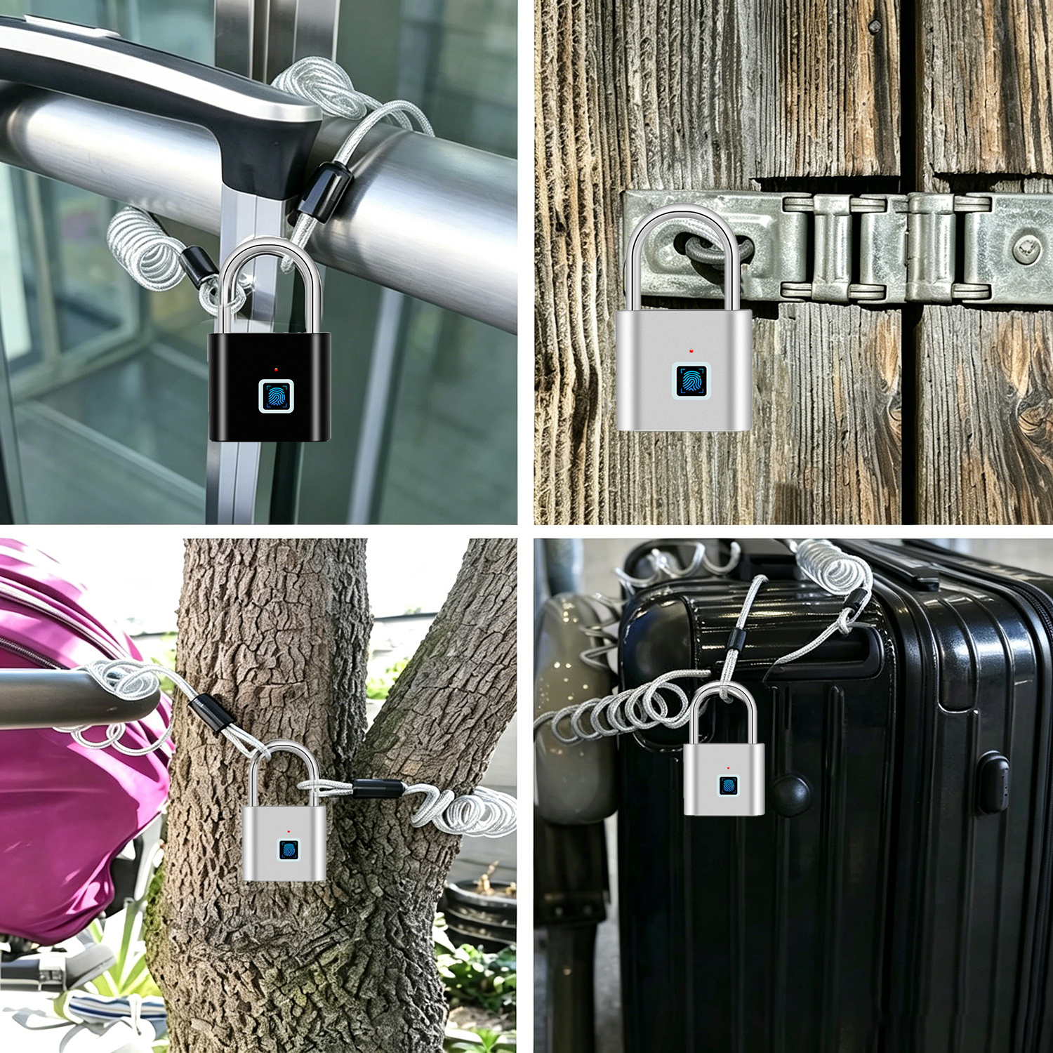 Smart Fingerprint Lock with Retractable Rope, 2pcs