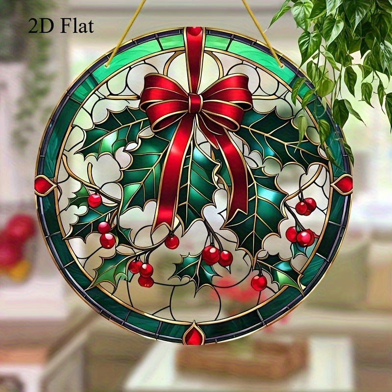 2d Flat - 1pc Of [2d Plane] Christmas Holly And Berry Sun Catcher - 2d Plane Acrylic Window Hanging, Festive Red , Suitable For Home, Office, Garden, Courtyard Decoration, Window Sun Catcher