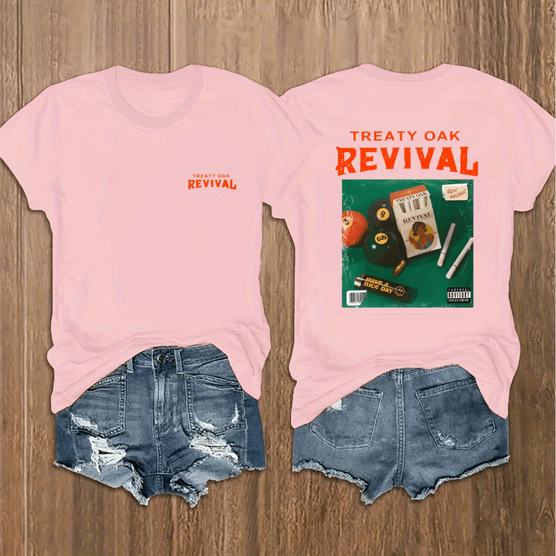 Women'S Casual Summer T-Shirt with "Treaty Oak Revival" Graphic - Breathable Round Neck Tee, Short Sleeve, Lightweight Polyester Blend, Perfect for Spring & Summer Outfits, Casual Summer Wear | Trendy Casual Top | Comfortable Fit