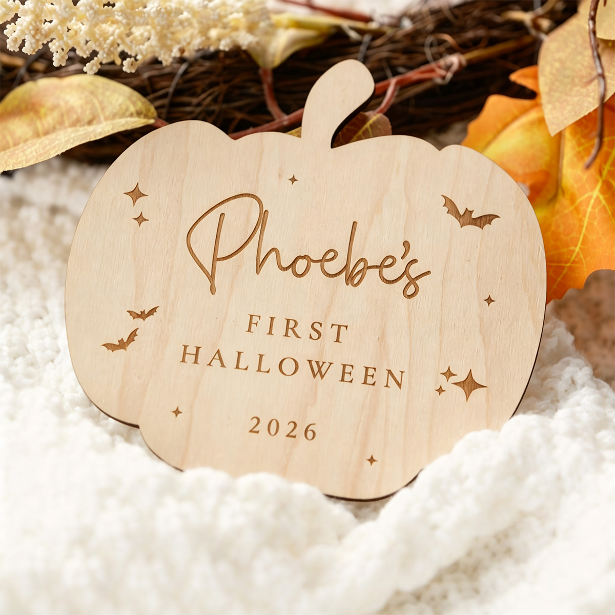 TEMU Personalized Custom Pumpkin-shaped Wooden Commemorative Plaque, Suitable For Halloween-themed Display Setups, Halloween Atmosphere Ornaments,