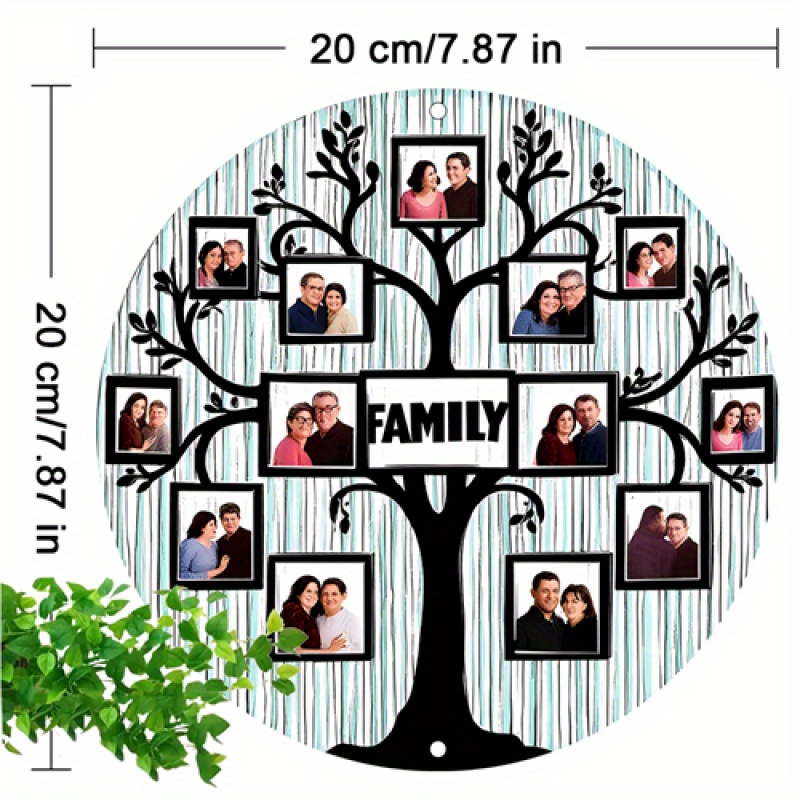 

1pc Vintage-inspired Family Tree Photo Wall Art, 8x8 Inch - Round Aluminum Tin Sign With For Home & Garden Decor, Kitchen, Living Room, Bar, Cafe, And