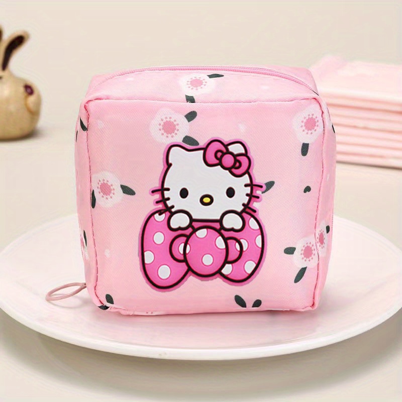 Image of Cute Cartoon Fashion Minimalist Pad Storage Bag, Travel Essential, Dual Use As Cosmetic Organizer, Ideal Gift, Design With Options And Zipper Closure
