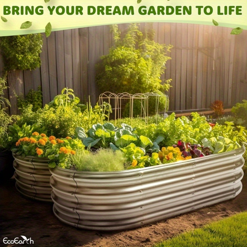 TEMU 2pcs Thickened Galvanized Garden Beds - Large Galvanised Metal Planter Box, And Clean - Garden Beds For Backyards, And Patios - For Outdoor