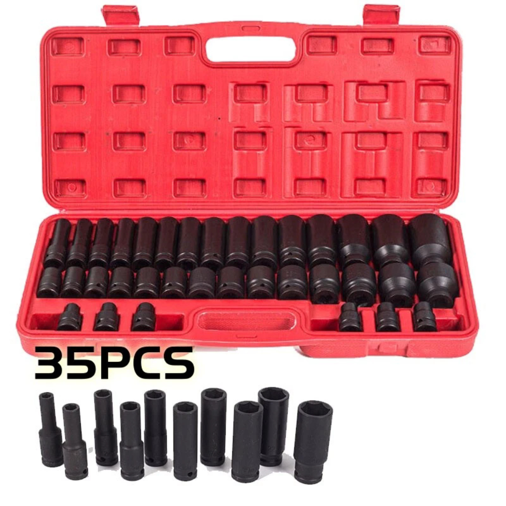 TEMU 35pcs Deep Impact Socket Set 1/2" Drive 8-32mm Metric Car Tool, Long And Short Sockets, Wind, Small Cannon, And Rotary Tool Applications -
