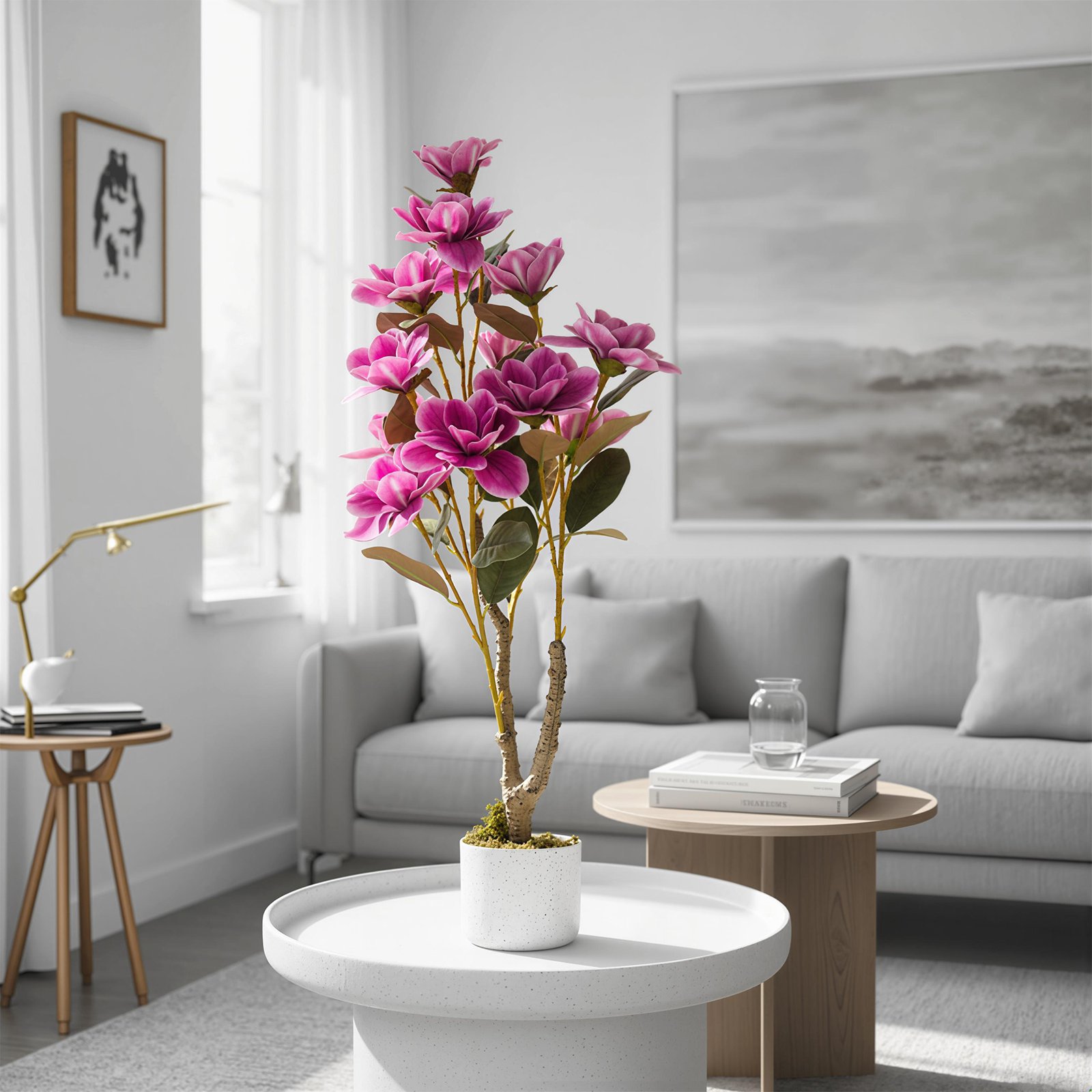 Image of Lifelike Real Touch Artificial Orchids And Magnolias In Pot, " Tall Faux Plant, Pink Silk Flowers, Home, Office, Wedding Centerpiece Decor, Maintenance-free Greenery