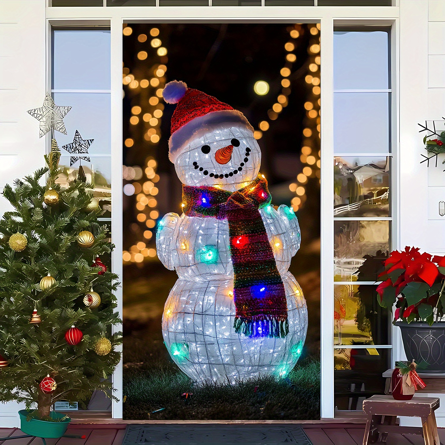 

2d Door Banner 1pc Christmas Snowman Door Banner, Polyester Hanging Decoration, No Electricity Needed, 35.4" X " Door Cover, For Indoor/outdoor Holiday Party Decor