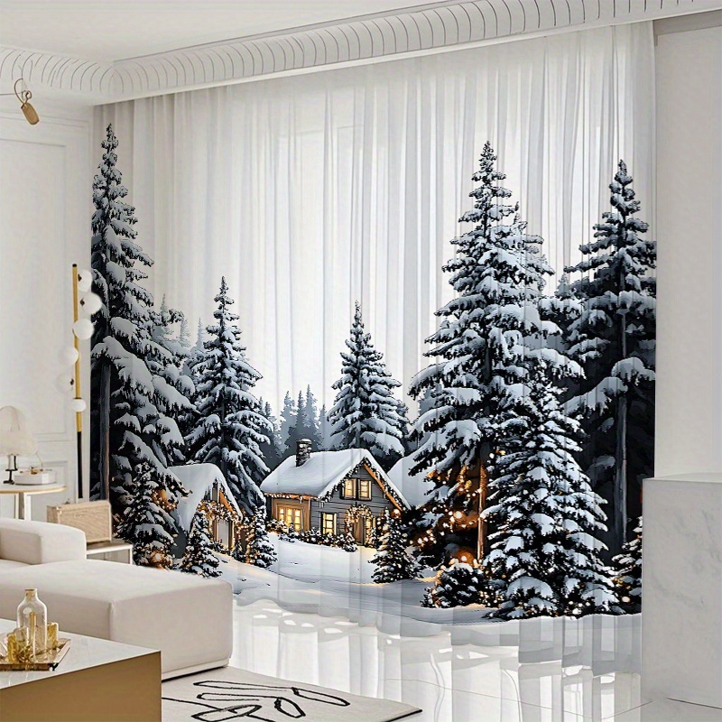 Image of 2pcs/set " " Semi-sheer Chiffon Curtains; Suitable For Bedrooms, Living Rooms, Dining Rooms, Bathrooms, And Other Spaces; Ideal For Wall Decor, , And Decorations For Holidays And Birthday Parties