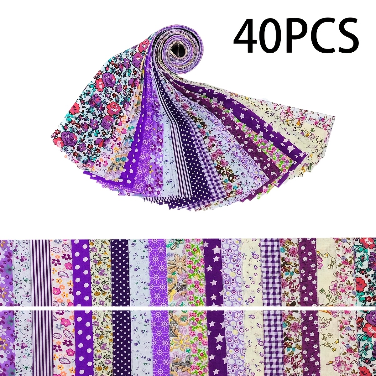 TEMU Lot de 40 pièces de patchwork floral violet, tissu prédécoupé 6,5*25 cm, bandes de tissu Jelly Roll, convient pour le bricolage, le matelassage