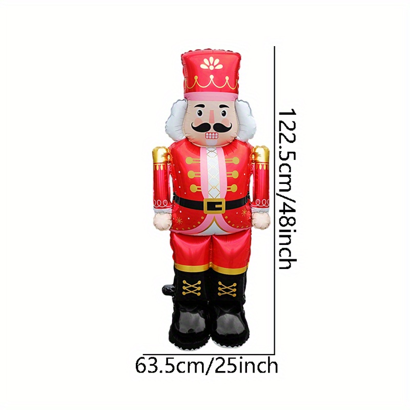 Image of 1pc 48-inch Standing Nutcracker Soldier Balloon, Red And Pink, Birthday Party Atmosphere Decoration, Gathering Event Gift Prop, Indoor And Outdoor Room Decor, For Halloween, Christmas