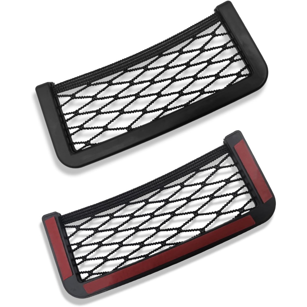 TEMU 2pcs Black Seat Side Back Storage Net Bag, Universal Car Interior Additions For Trunk Holder Pocket Organizer For Phones Charge, Car Storage