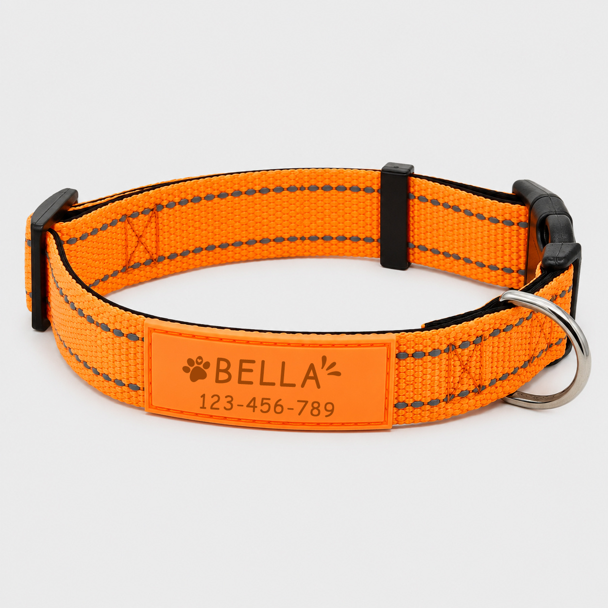 TEMU Personalized Reflective Dog Collar With Custom Name, Phone Number And Paw Graphic, Adjustable Nylon Id Collar For Small, Medium And Large Dogs