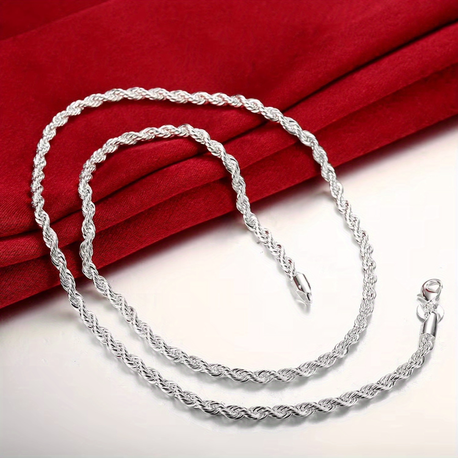 TEMU Hot Classic 925 Sterling Silver Necklaces Jewelry 24 Inches Exquisite 5mm Rope Chain Fashion Men&;s Necklace Christmas Gifts, For Women