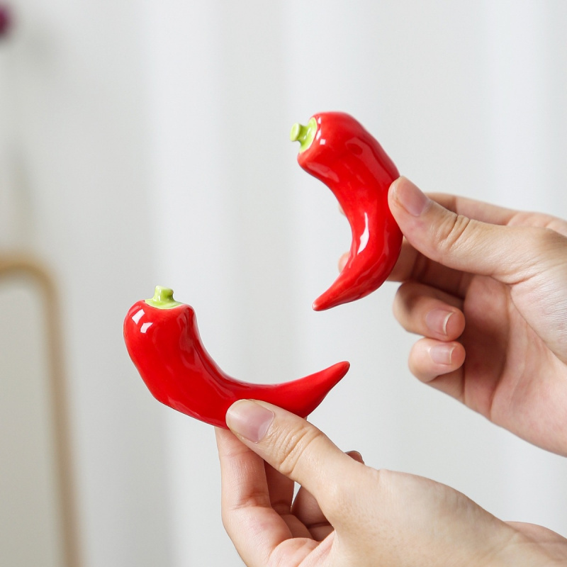 TEMU 2pcs Set Of Chili Pepper Shaped Ceramic Chopstick Rests | Hand-painted Glazed Porcelain Tableware Holder | Creative Chili Pepper Chopstick Rest
