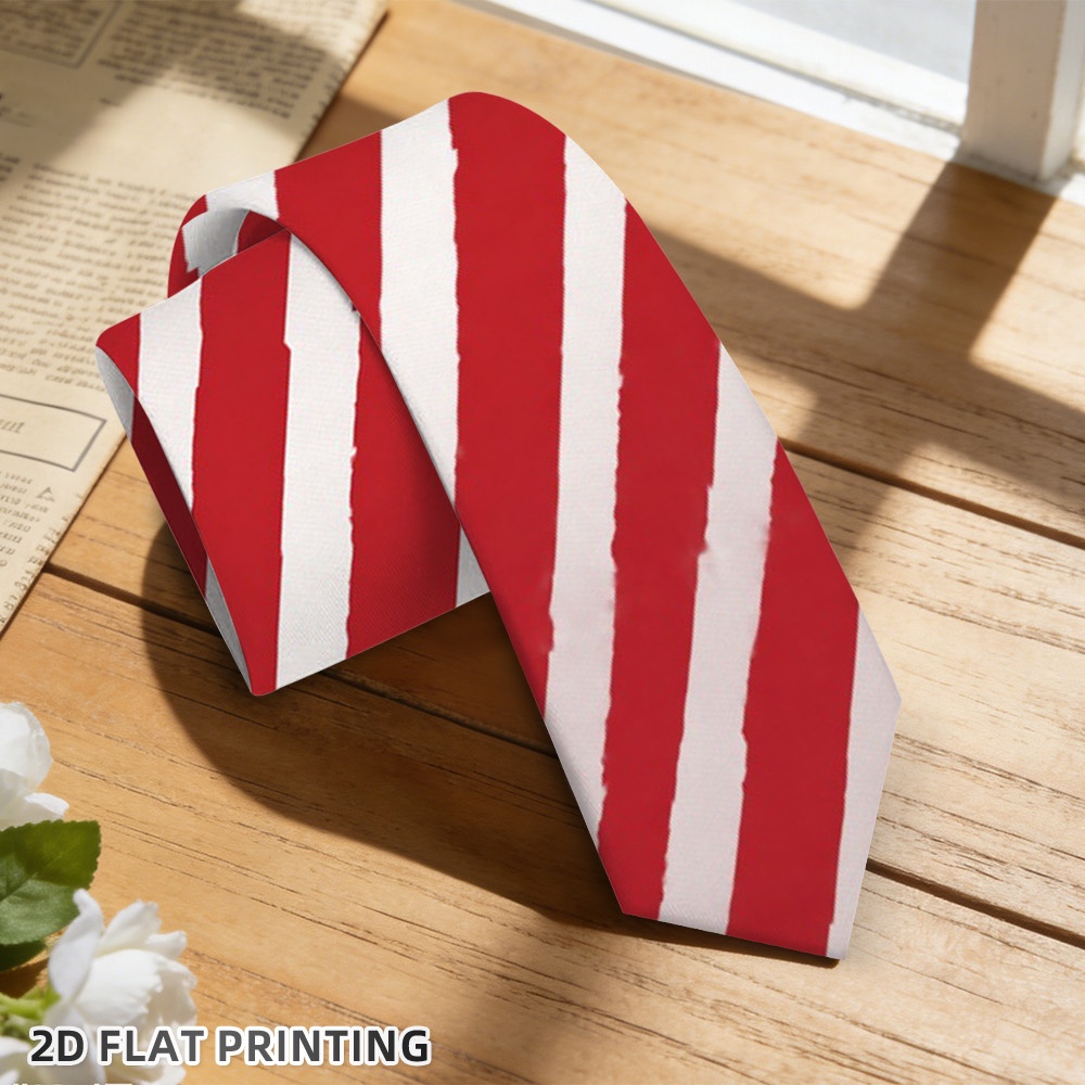 TEMU 1pc Classic Men's Tie, Elegant Styling, Print (2d Flat), Christmas Red Candy Cane Stripes Motif, Great For Office Work, Celebrations, Dates, And