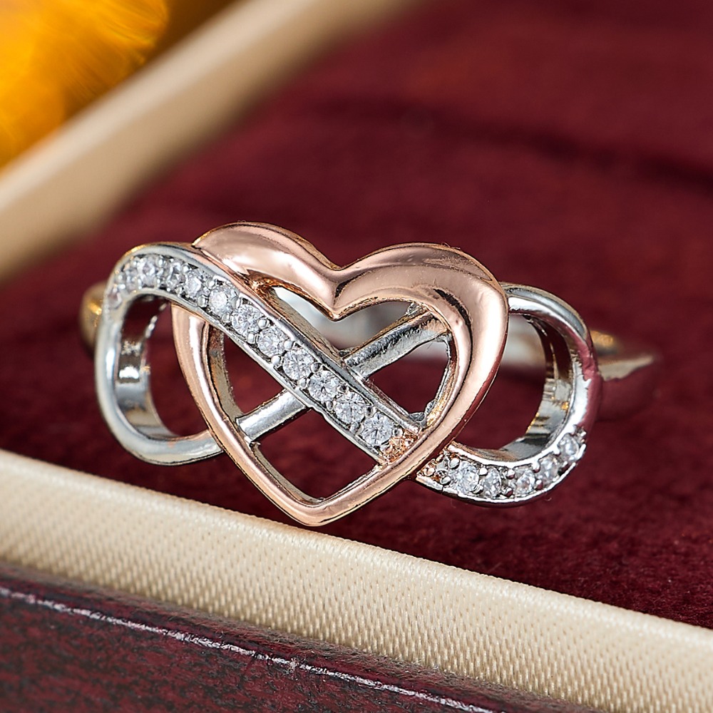 Ladies' Two-Tone Interwoven Love Ring with Small Zirconia