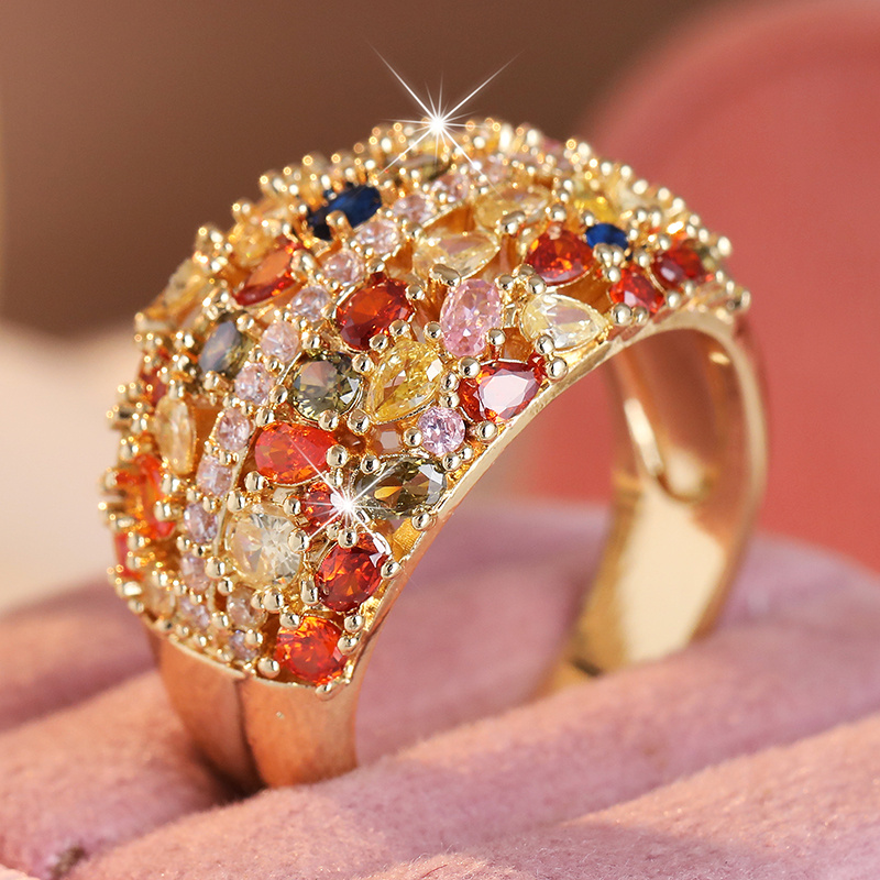 TEMU Anello da donna con pietra preziosa CZ - Anello multicolore da cocktail per feste, compleanni di giugno, regali di Natale, pietra di , anello