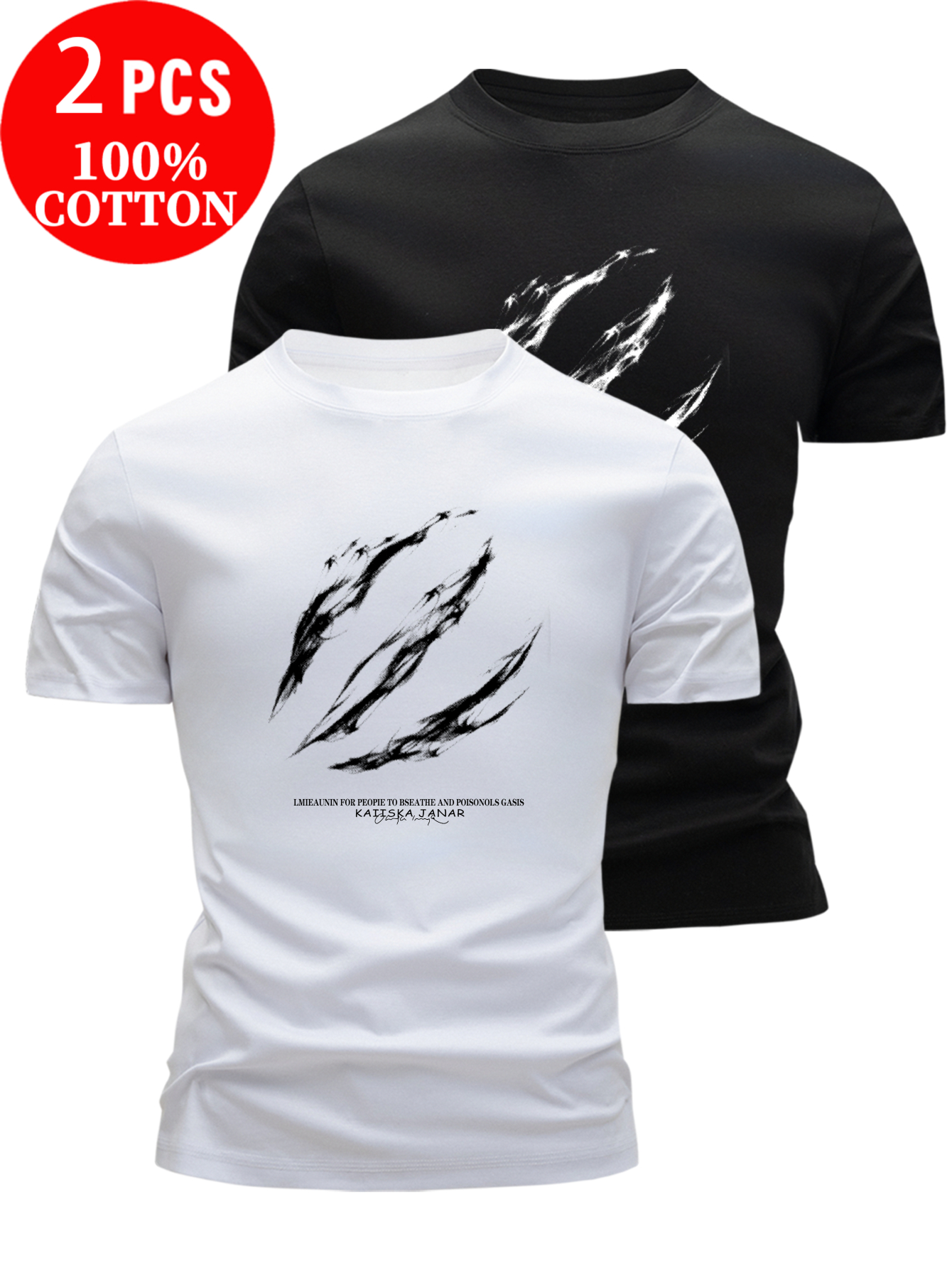 item picture set of 2 mens t shirts made of 100 lightweight short sleeve tops for summer trendy and stylish   fit versatile for everyday casual wear featuring abstract ink splash claw mark prints and unique  