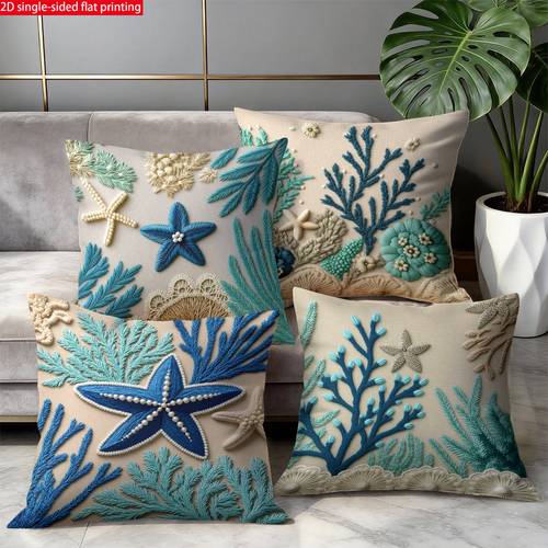 4pcs summer pillowcase cushion covers 2d flat printing home and kitchen supplies bedding home decor seashell and themed covers cushion covers and accessories pillow covers summer beach inspired seaweed and printed