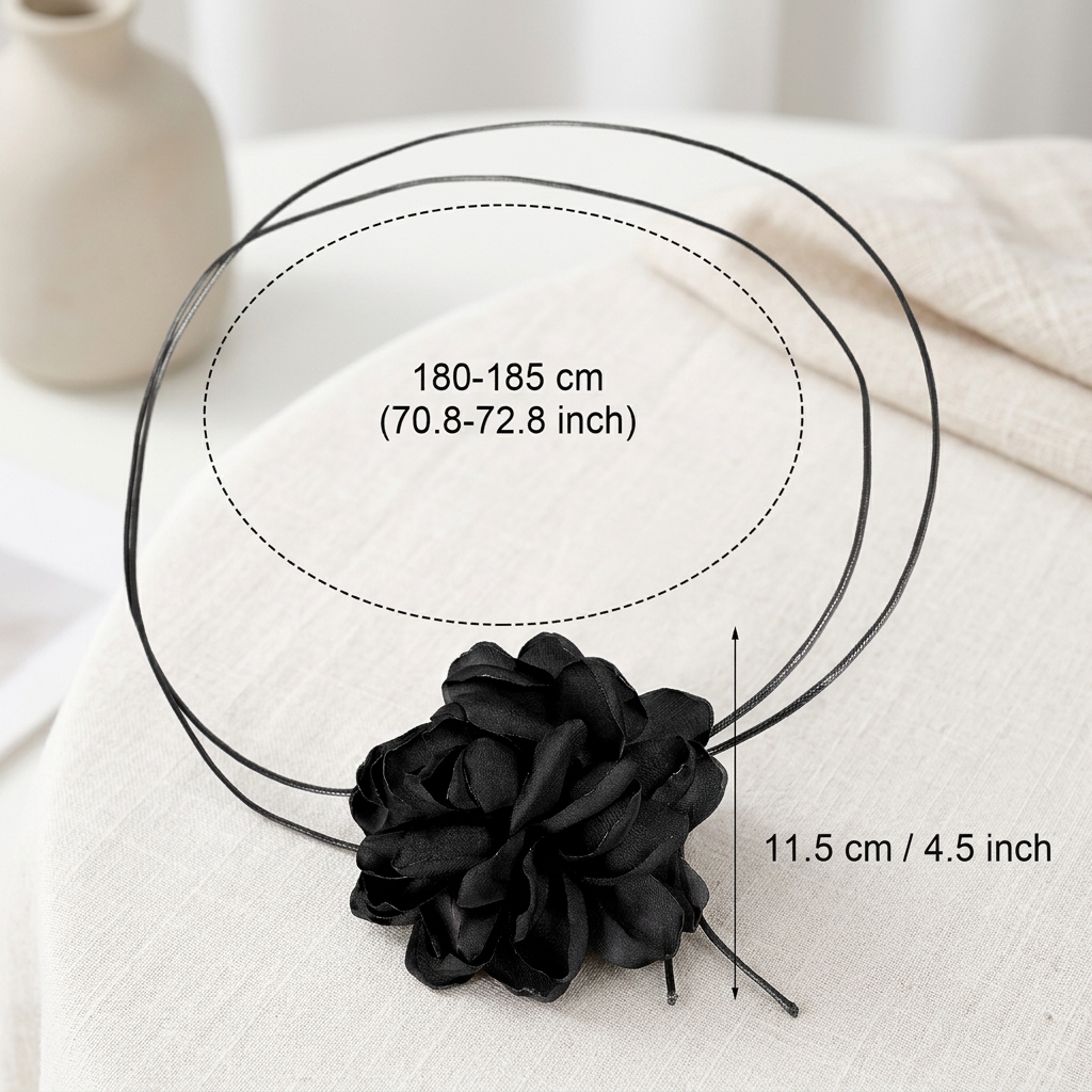 Gothic Y2K Choker Necklace with Black Rose, Adjustable