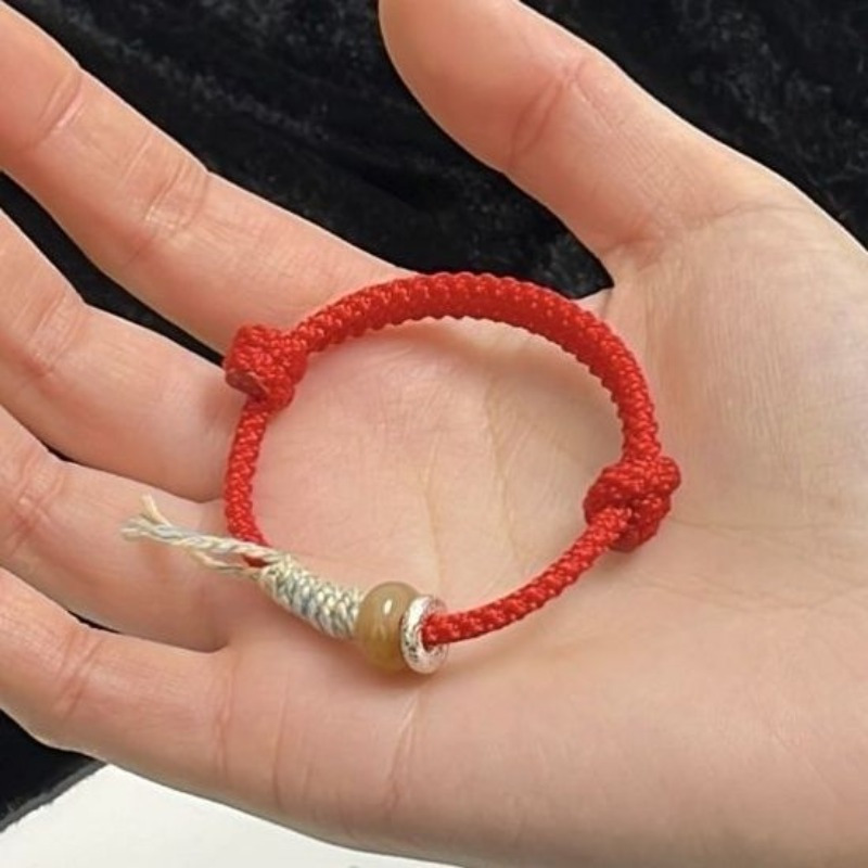 Adjustable Red Rope Bracelet with Peace Charm Knot Good Luck Wristband
