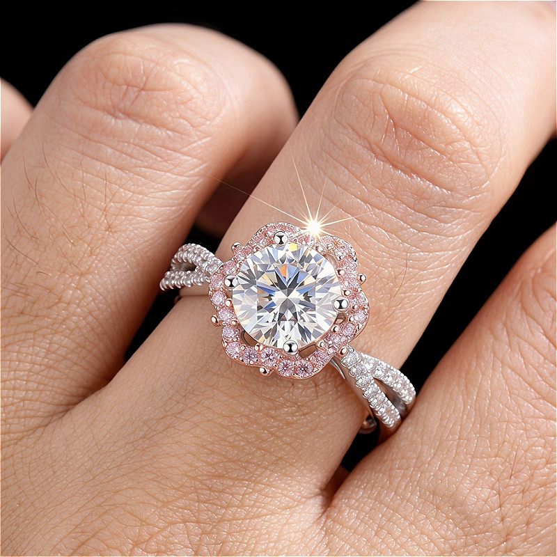 Women's 1-Carat Moissanite Two-Tone Floral Ring