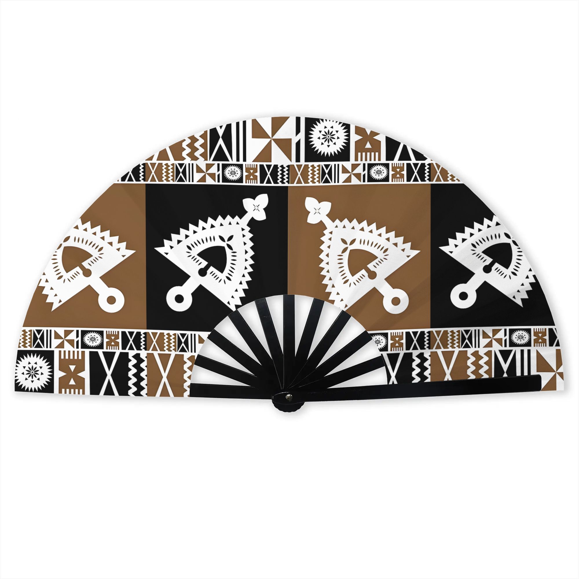 TEMU 2d Print Design Masikuvui Fijian Folding Hand Fan For Outdoor Camping Parties Street Style Additions Creative Fashion Prop Party Accessory,