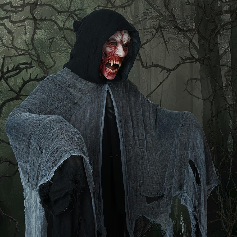 Sitting Furrybones Flappy Vampire Skull Figurine - Costume With Hood, Gothic Decor Collectible