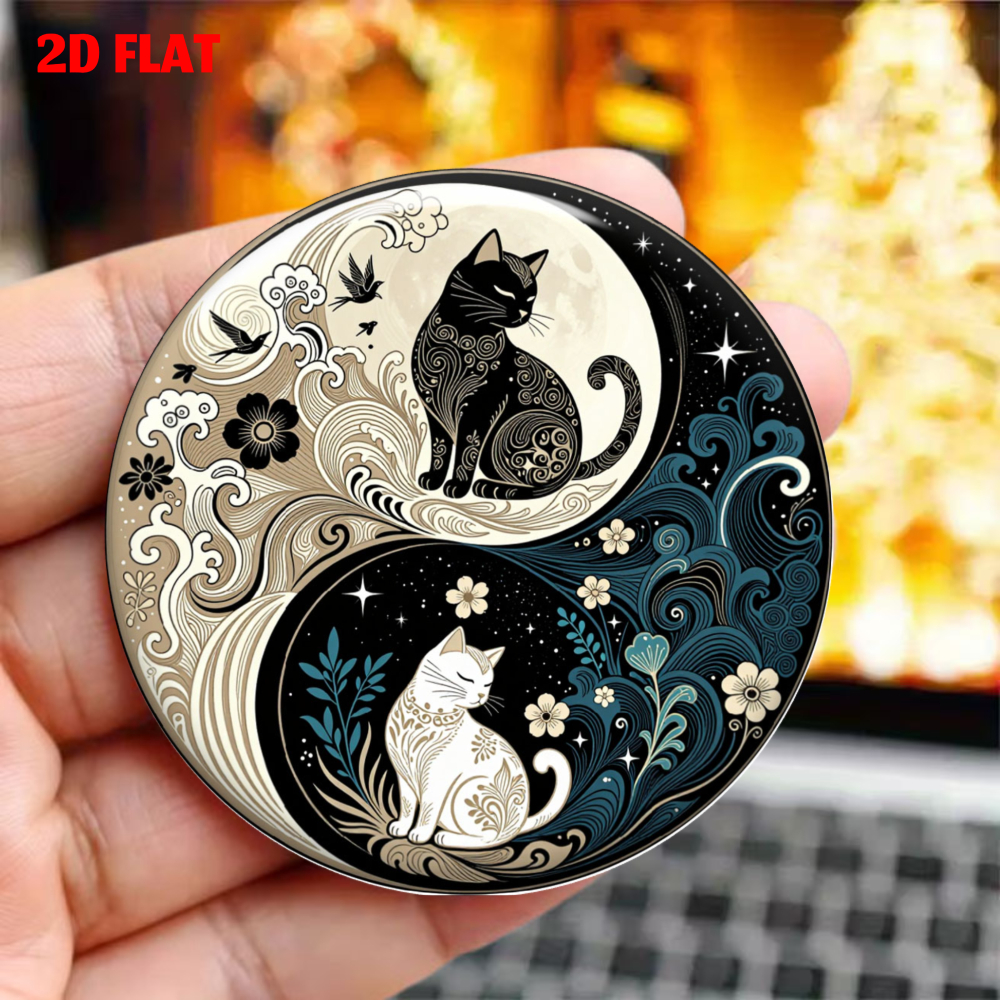 1pc Yin-yang Cat Magnet With Base - Yin-yang Symbol & Manji Suitable For Fridge, Bulletin Board, Cabinets, Lockers - Durable Decorative Magnet For Home, Office,, For -themed Decorations