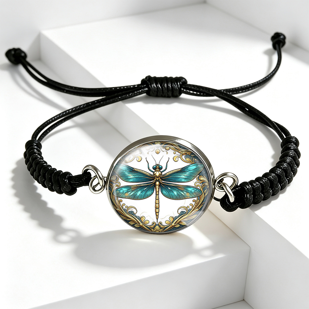 TEMU 1 pièce Bracelet réglable pour homme et femme avec perles de verre et bleue dorée - composants, convient pour un port , cadeau, élégant tissé