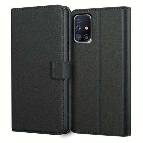 para teléfono: para galaxy m51, con soporte , ranura para tarjetas, cuero pu, negra, tipo flip