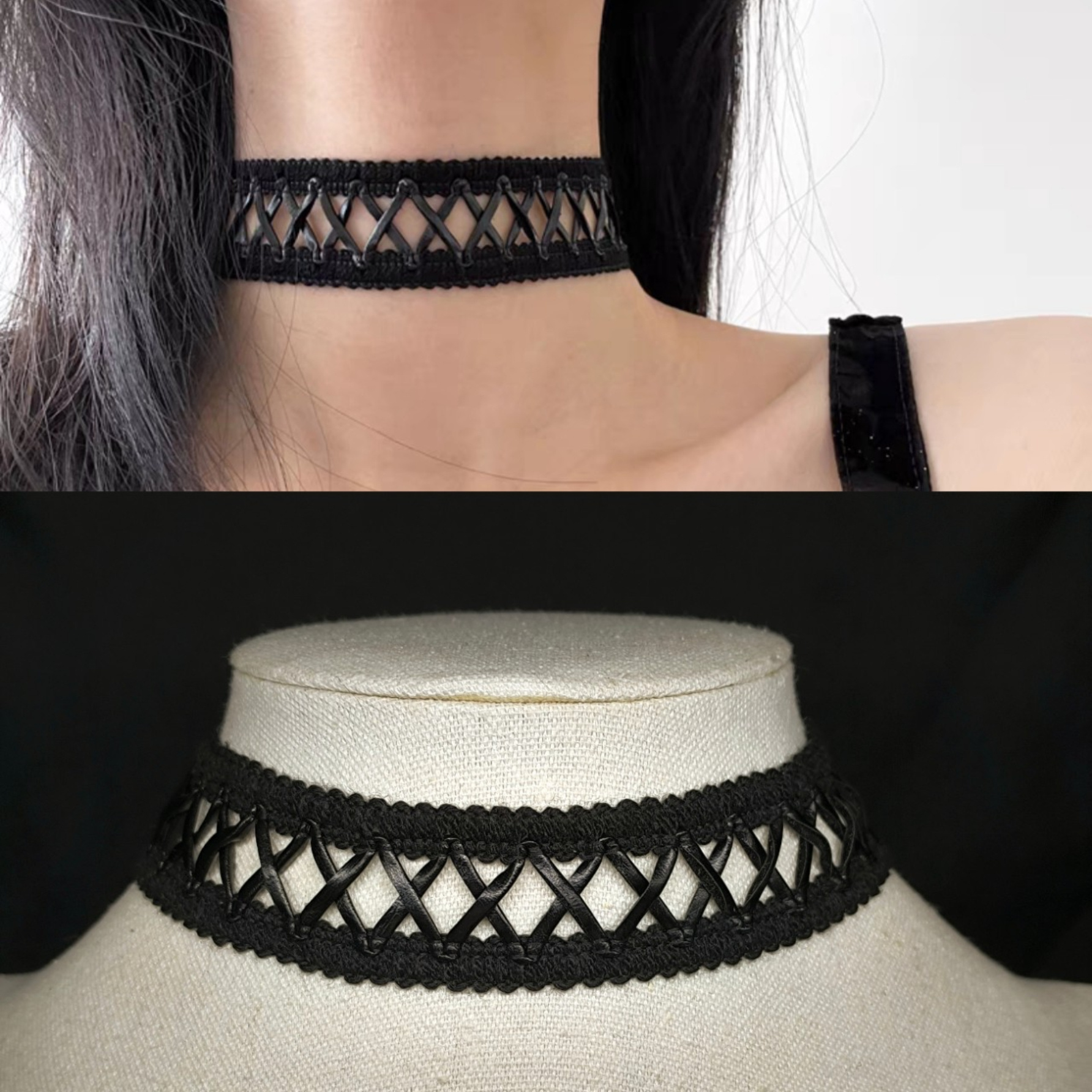 

Black Punk Style Knitted Choker Necklace - Non-fading Collar With Geometric Patterns, Adjustable, Suitable For And Parties, Punk Necklace, Carnival Accessory