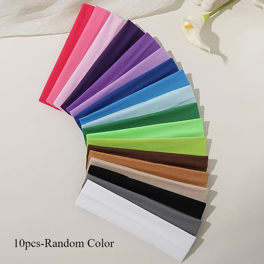 E-shop Elastische Damen Stirnbänder 10er Set, Zufällige Farben, Polyester Strick, Rutschfest, Schweißabsorbierend, für Yoga, Laufen und Training -