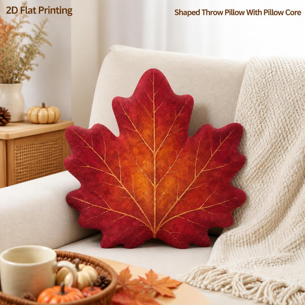 TEMU Cuscino decorativo imbottito a forma di foglia d'acero autunnale con stampa piatta 2D, per , camera da letto, soggiorno, arredo per la casa,