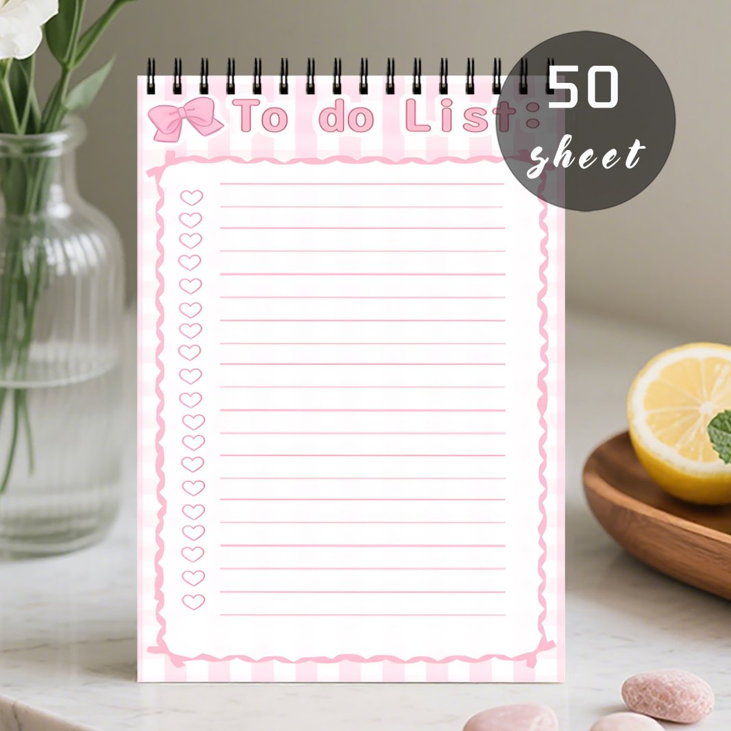 TEMU 1pc To Do List Notepad, Spiral Daily Planner Notebook, List Organizer Agenda Pad For Work, Note And Todo Organization, Pink Grid Design With
