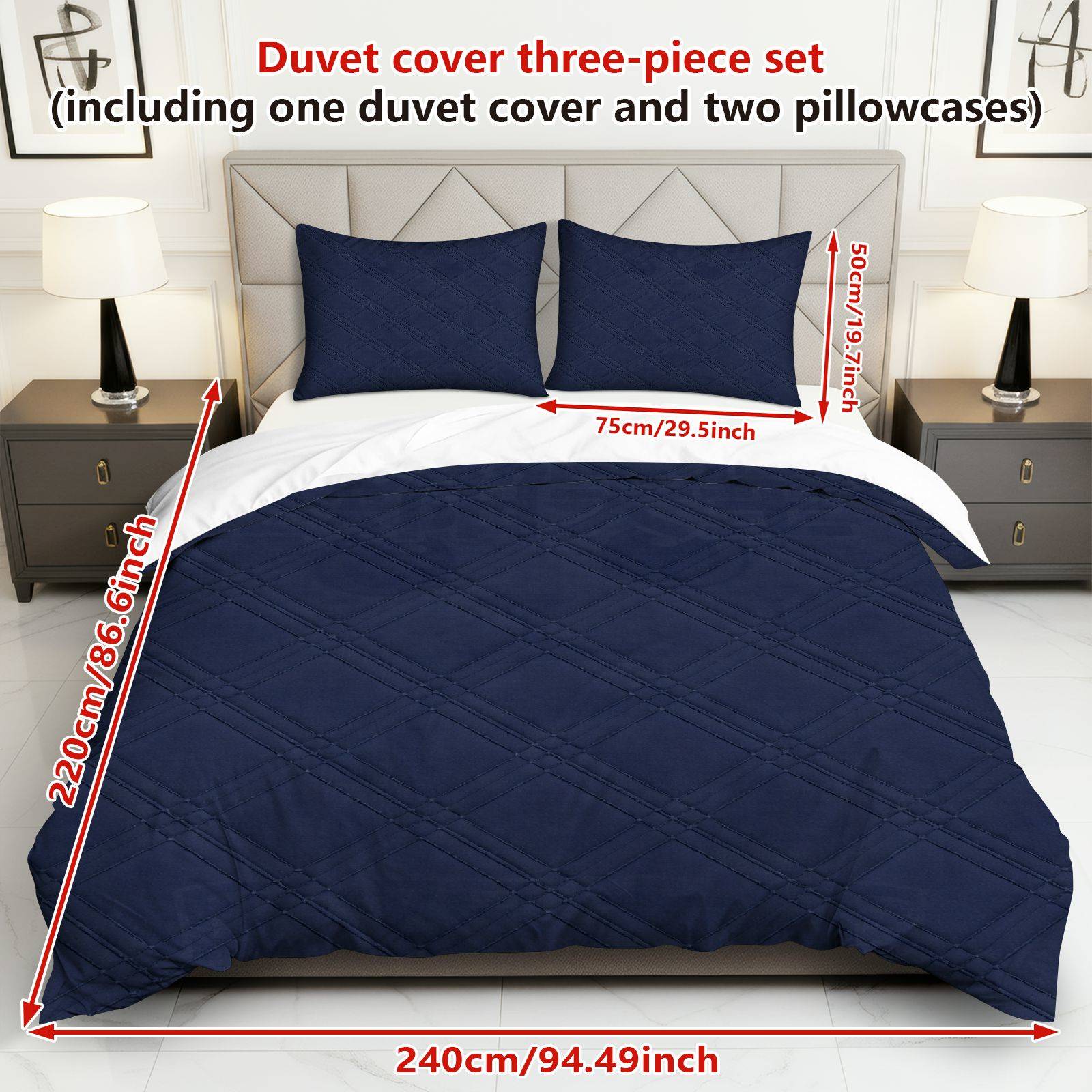 TEMU 3pcs Bedding Including 1 Duvet And 2 Pillowcases (filler Not Included), Featuring A Navy Blue Diamond Design With An Elegant Modern Minimalist