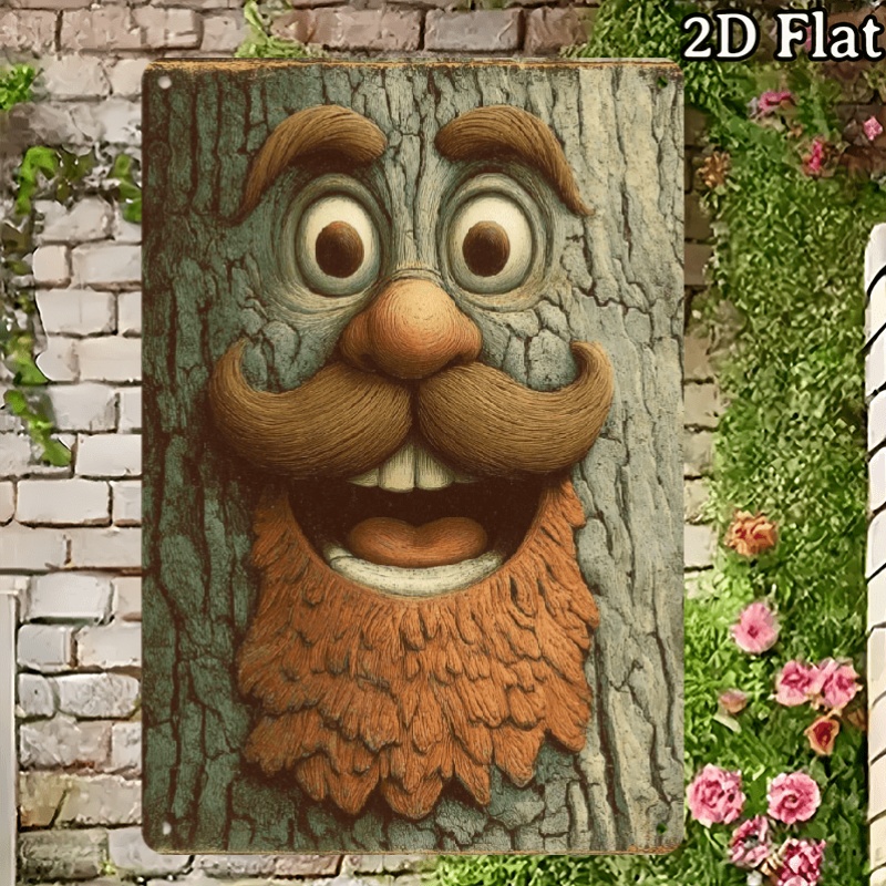 TEMU Decorazione murale in legno 2D piatta, a in stile , con albero di supporto in legno che nasconde una sorridente, divertente e , stile , design