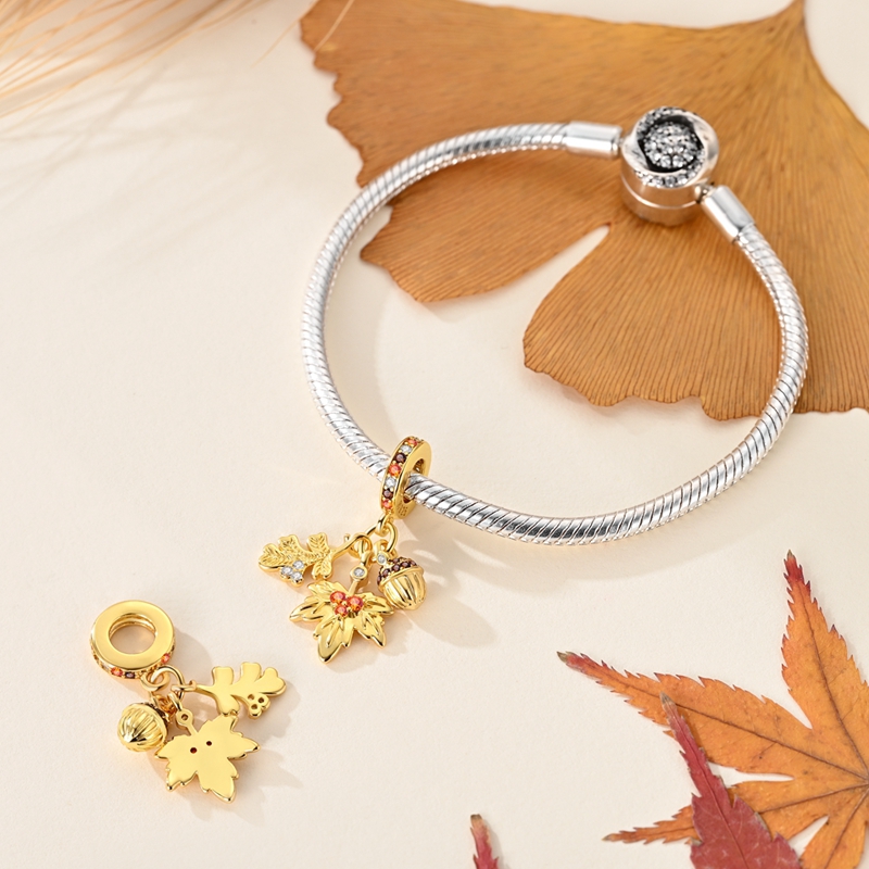 Women's Golden Maple Leaf Nut Bead Accessory