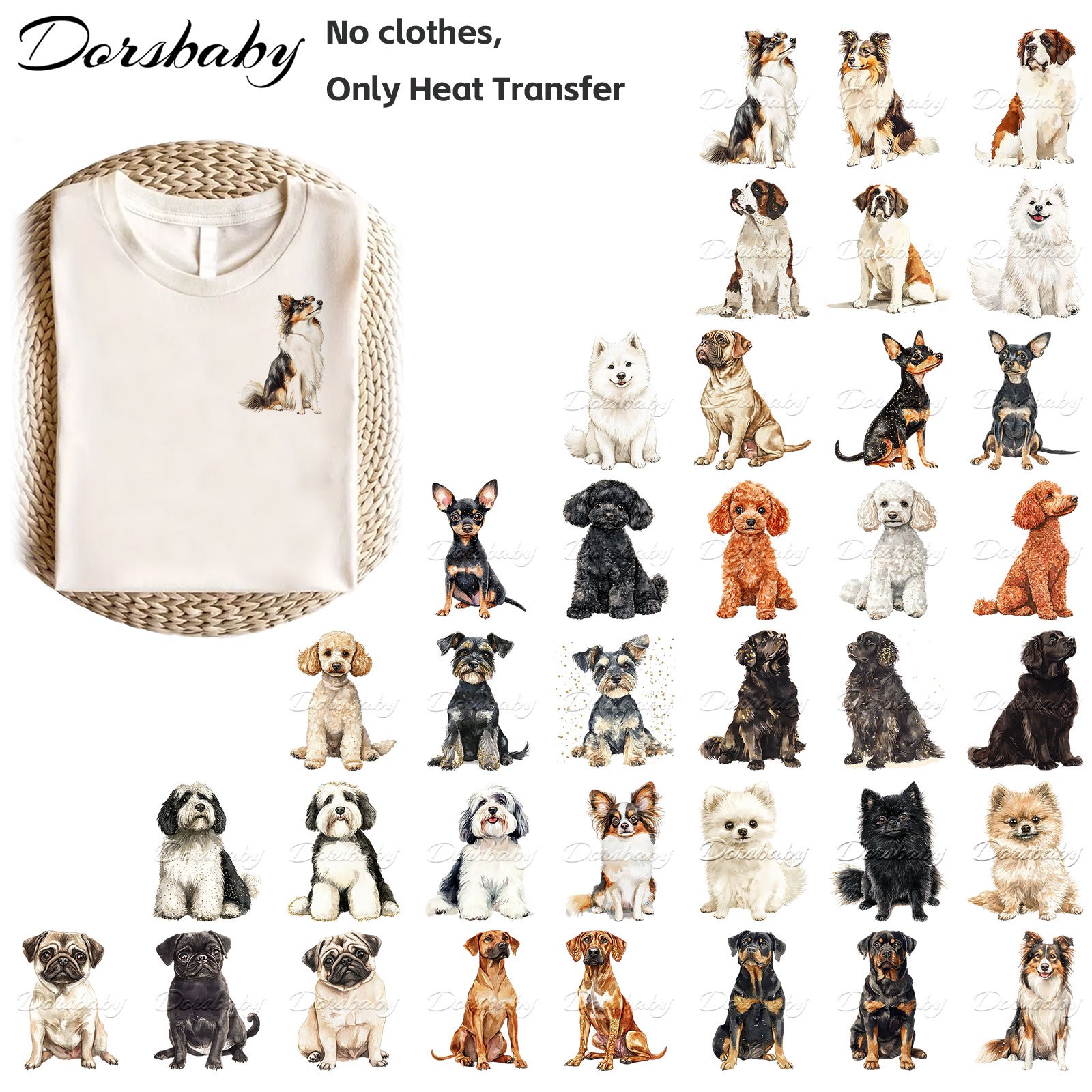 TEMU Lot de 36 papiers thermocollants à de chiens pour vêtements, T-shirts, masques, jeans, sacs à dos à faire soi-même ( vêtements, uniquement le
