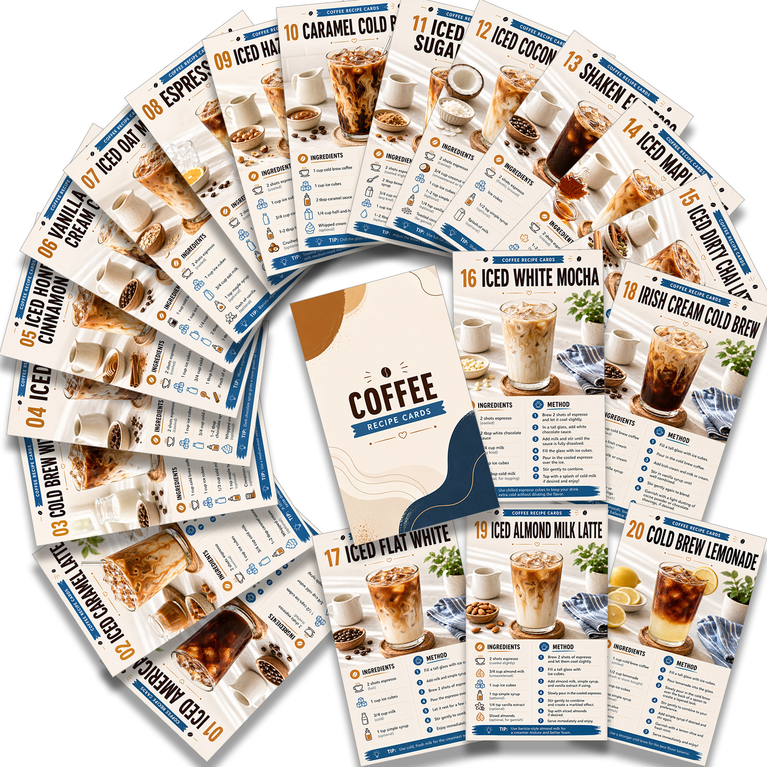 TEMU [Ricette per caff癡 freddo] 20 Flash Card con Ricette per Caff癡 Freddo | Carte Didattiche con Ricette per e Appassionati di Caff癡 Casalinghi, per