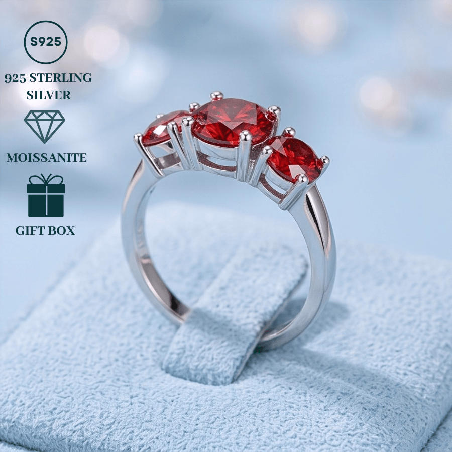Women's 2/4 Carat Stylish Three Seven-Color Red Moissanite Ring