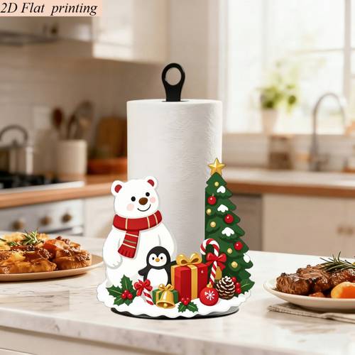 2d flat printing 1 paper rack christmas style cute polar bear penguin christmas creative desktop tabletop toilet paper holder storage acrylic material no paper towels included storage rack christmas design