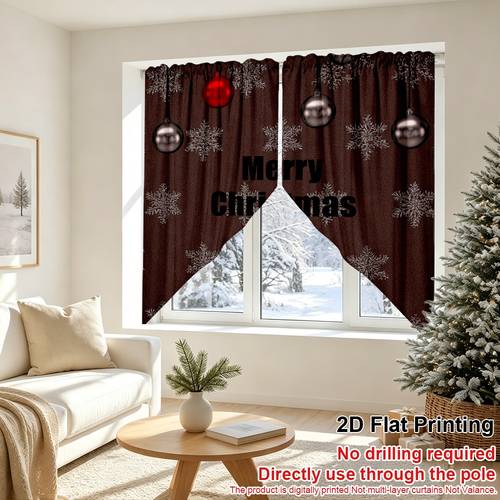 rideaux de cuisine triangulaires 2d plats - (2d plat) 2 pièces, motif de neige et décorations de noël, romantiques, et disponibles en , pour cuisine, salle de bain, salle à manger, décoration de rideaux de , style fête de noël