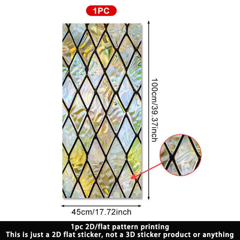 TEMU 2D Plat - 2D Plat - 1pc 2D plat, Film de fenêtre en verre coloré avec motif croissant, Adhésif en PVC pour la protection de l'intimité et la